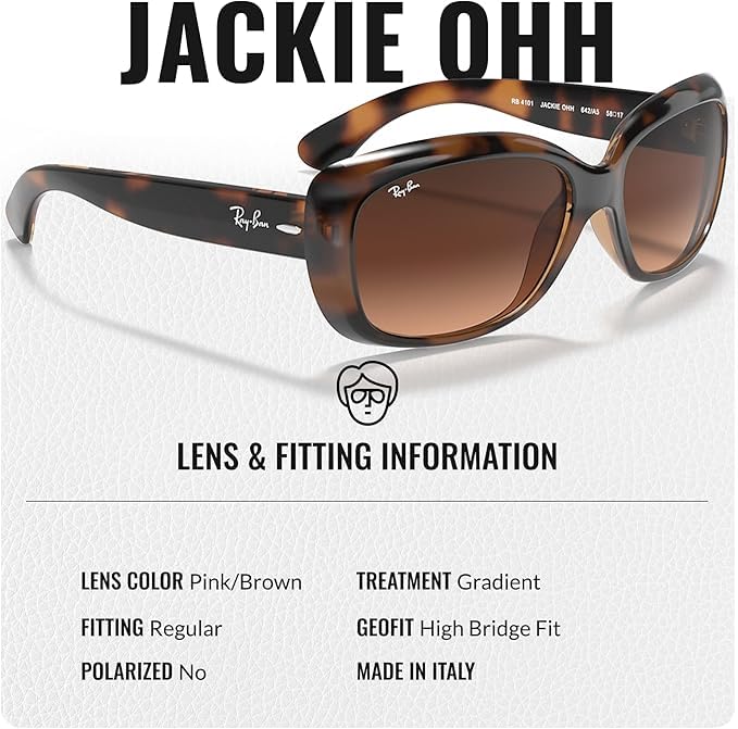 Ray-Ban RB4101 JACKIE OHH Butterfly Shaped Non-Polarized Sunglasses for Women – Includes Official RAYBAN Eyewear Kit – Ideal Formal & Casual Wear Sunglasses – Pink/Brown Gradient Lens