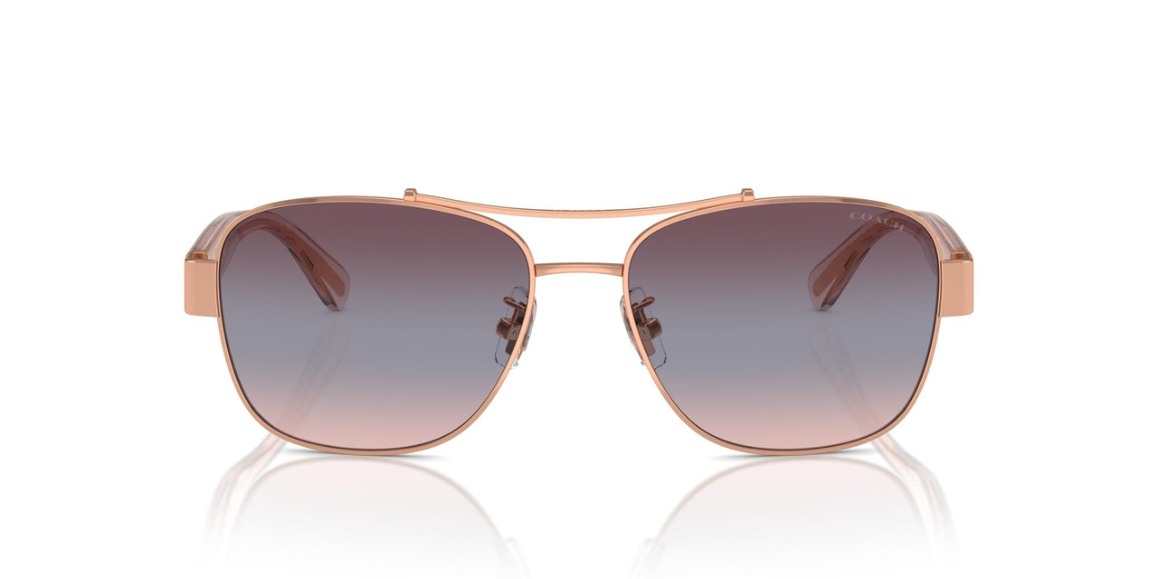 COACH Women's HC7161 Aviator Sunglasses, Shiny Rose Gold/Purple Blue Pink Gradient, 56 mm