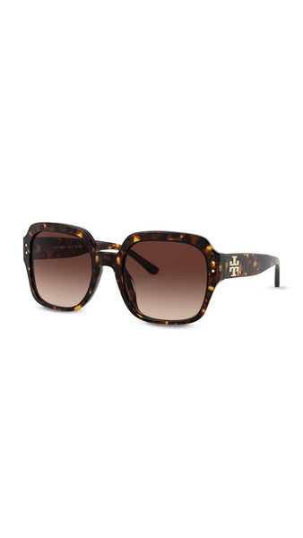 Tory Burch Women's Kira Square Sunglasses, Dark Tortoise, 56-21-140