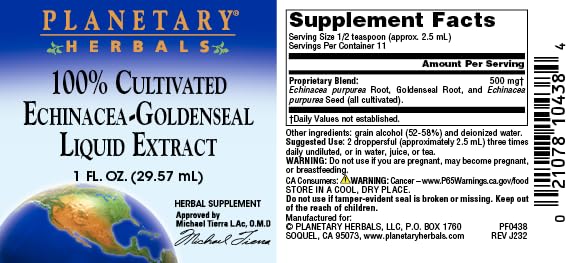 Planetary Herbals 100% Cultivated Echinacea-Goldenseal Liquid Extract, 1 Fluid Ounce