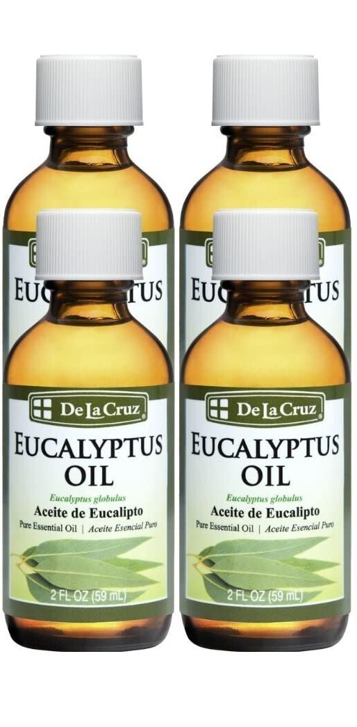 De La Cruz Eucalyptus Essential Oil Aromatherapy for Diffuser or Humidifier, 100% Pure Steam Distilled Eucalyptus Globulus 2 FL OZ (4 Bottles)