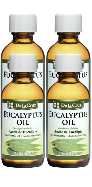 De La Cruz Eucalyptus Essential Oil Aromatherapy for Diffuser or Humidifier, 100% Pure Steam Distilled Eucalyptus Globulus 2 FL OZ (4 Bottles)