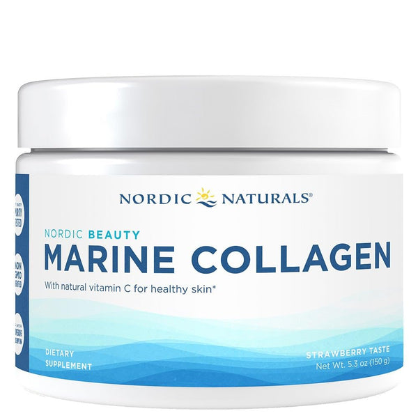 Nordic Naturals Nordic Beauty Marine Collagen Powder, Strawberry - 5.29 Ounces - Collagen Powder Supplement for Healthy Skin, Joints, and Bones, Vitamin C for Antioxidant Support - 30 Servings