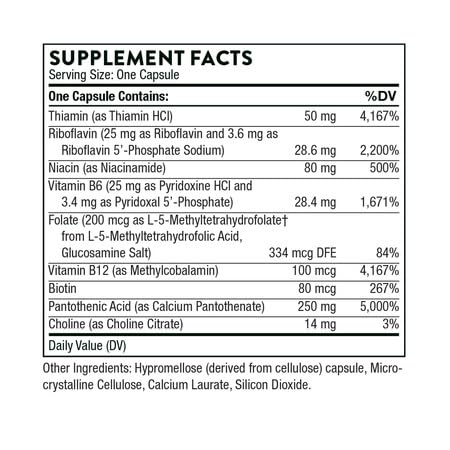THORNE Stress B-Complex - Vitamins B2, B6, B12, and Folate in Highly-Absorbable and Active Forms - Extra Vitamin B5 for Adrenal Support, Stress Management and Immune Function* - 60 Capsules