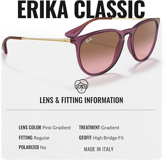 Ray-Ban RB4171 ERIKA CLASSIC Phantos Shaped Non-Polarized Sunglasses for Women – Includes Official RAYBAN Eyewear Kit – Ideal Formal & Casual Wear Sunglasses – Pink Gradient Brown Lens