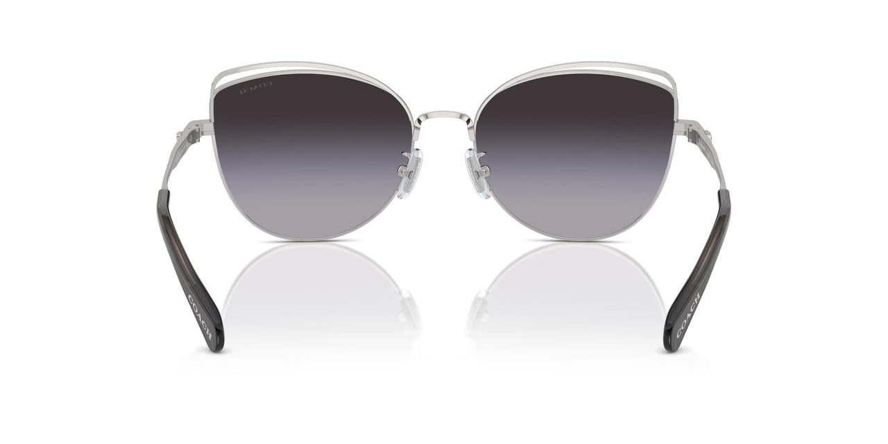 COACH Women's HC7162 Cat Eye Sunglasses, Shiny Silver/Black/Grey Gradient, 57 mm