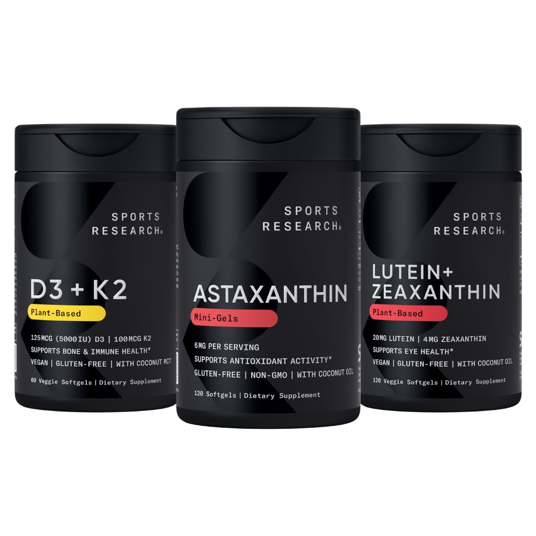 Sports Research® Antioxidant Support Pack - Astaxanthin 6mg, Lutein 20mg + Zeaxanthin 4mg & Vitamin D3 5000iu + K2 100mcg Supplements