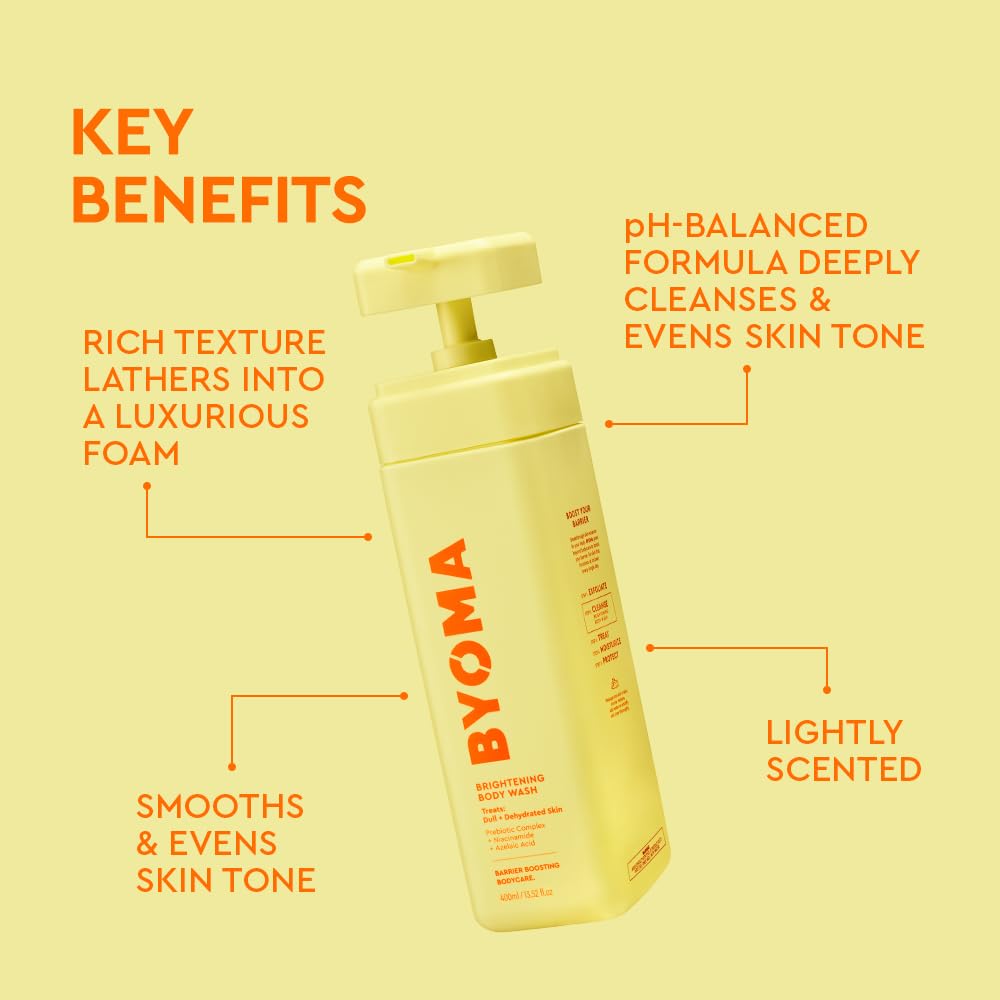 BYOMA Brightening Body Wash - Creamy Formula with Niacinamide & Azelaic Acid for Dull, Dehydrated Skin - Brightens & Evens Tone - Skin Barrier Repair - 16.9 Fl. Oz