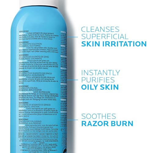 La Roche-Posay Serozinc Face Toner for Oily Skin with Zinc, Mattifying Face Spray and Acne Prone Skin Toner to Reduce Shine for Oil Control, Alcohol Free Face Mist, 5 Fl Oz (Pack of 1)