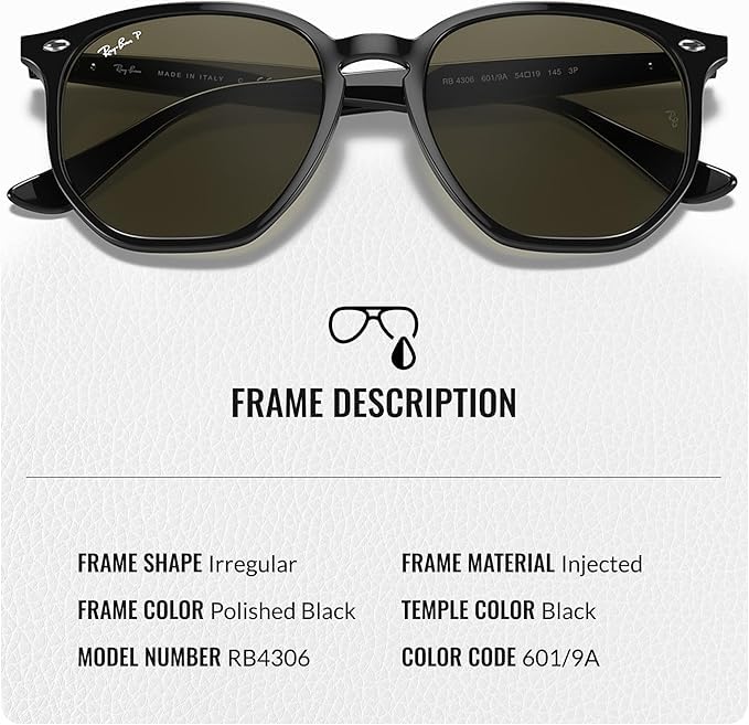 Ray-Ban RB4306 POLARIZED Square-Round Shaped Sunglasses for Men & Women – Includes Official Rayban Eyewear Kit – Ideal Formal & Casual Wear Sunglasses – G-15 Green Lens