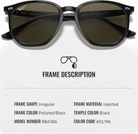 Thumbnail for Ray-Ban RB4306 POLARIZED Square-Round Shaped Sunglasses for Men & Women – Includes Official Rayban Eyewear Kit – Ideal Formal & Casual Wear Sunglasses – G-15 Green Lens