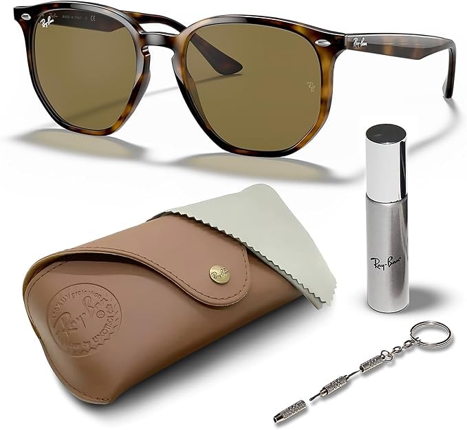 Ray-Ban RB4306 Square-Round Shaped Non-Polarized Sunglasses for Men & Women – Includes Official RAYBAN Eyewear Kit – Ideal Formal & Casual Wear Sunglasses – B-15 Brown Lens