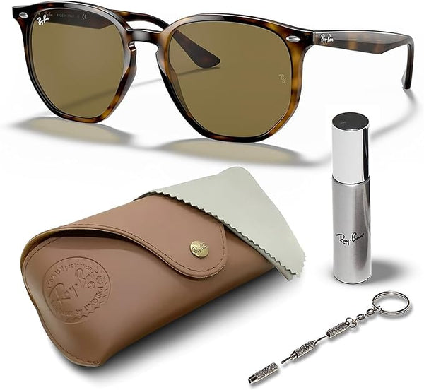 Ray-Ban RB4306 Square-Round Shaped Non-Polarized Sunglasses for Men & Women – Includes Official RAYBAN Eyewear Kit – Ideal Formal & Casual Wear Sunglasses – B-15 Brown Lens