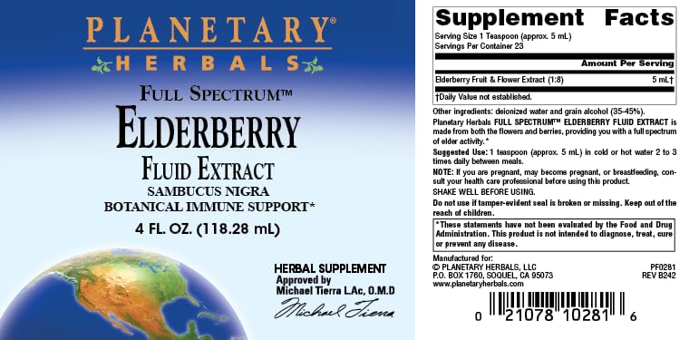Planetary Herbals Full Spectrum Elderberry Fluid Extract Supplement, 4 Fluid Ounce