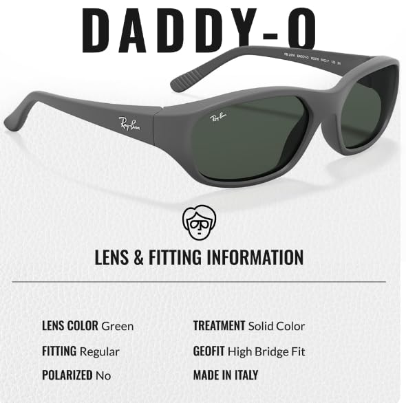 Ray-Ban RB2016 DADDY-O Rectangle Shaped Non-Polarized Sunglasses for Men & Women – Includes Official RAYBAN Eyewear Kit – Ideal Formal & Casual Wear Sunglasses – Green Lens