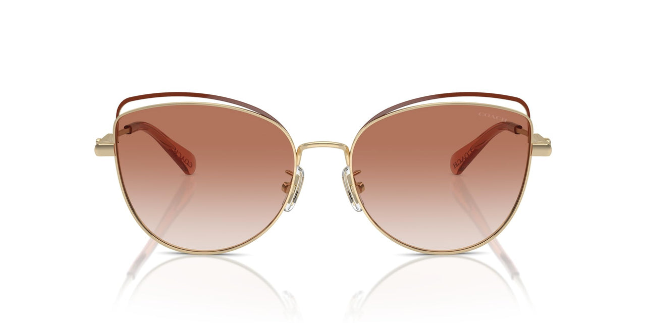 COACH Women's HC7162 Cat Eye Sunglasses, Shiny Light Gold/Nutmeg/Amber Gradient, 57 mm