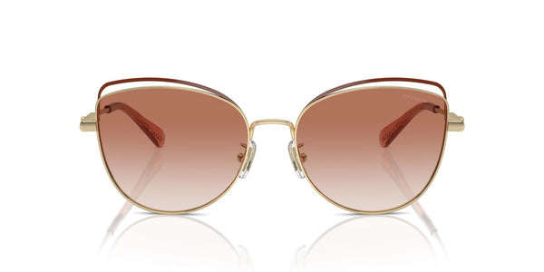 COACH Women's HC7162 Cat Eye Sunglasses, Shiny Light Gold/Nutmeg/Amber Gradient, 57 mm