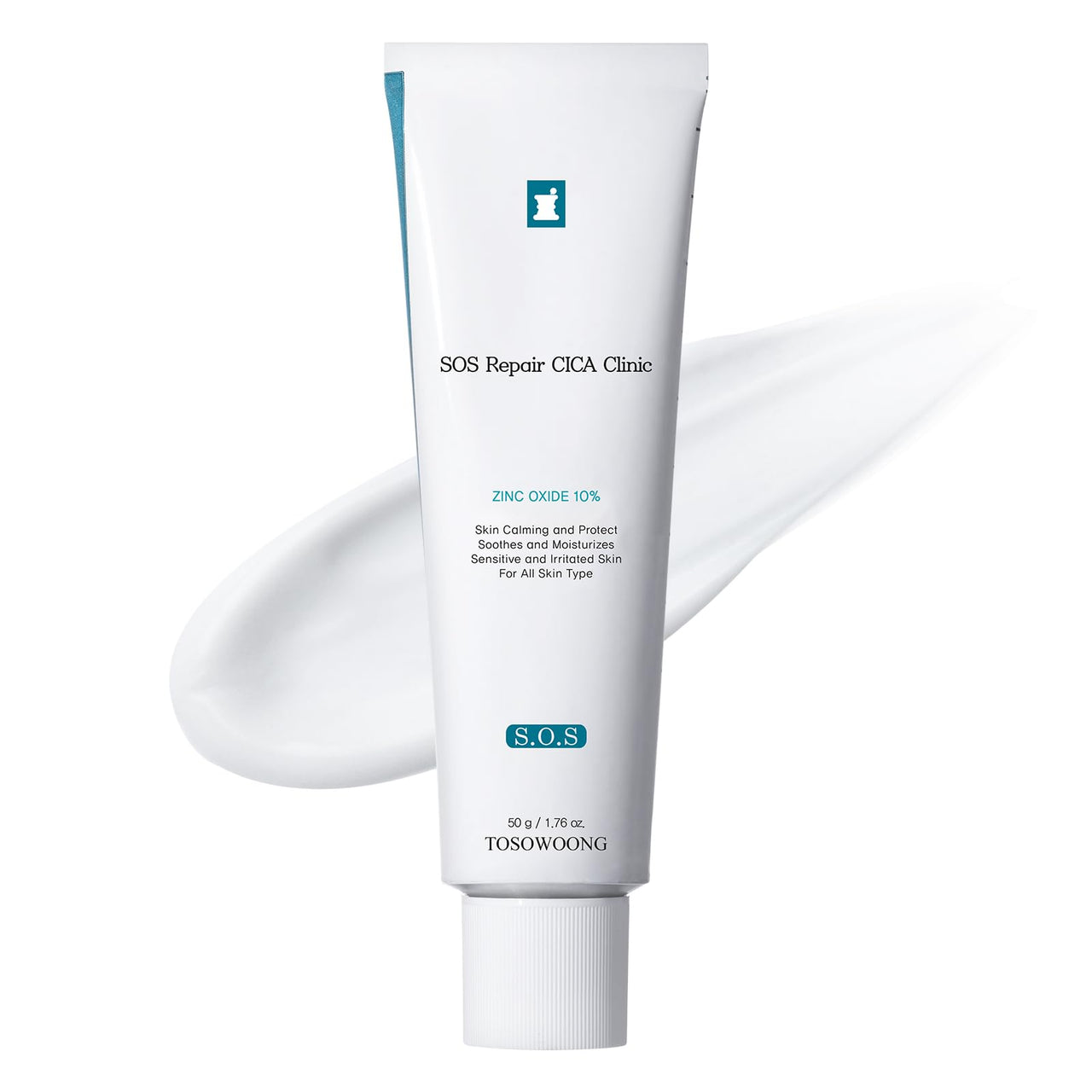 TOSOWOONG SOS Repair CICA Clinic Zinc Cream, 100,000ppm Zinc Oxide, Heal, Soothe Acne, Redness, Rosacea Treatment, Skin Barrier Repair, Moisture, Non-Comedogenic, Korean Skin care, 50g, 1.76 oz.