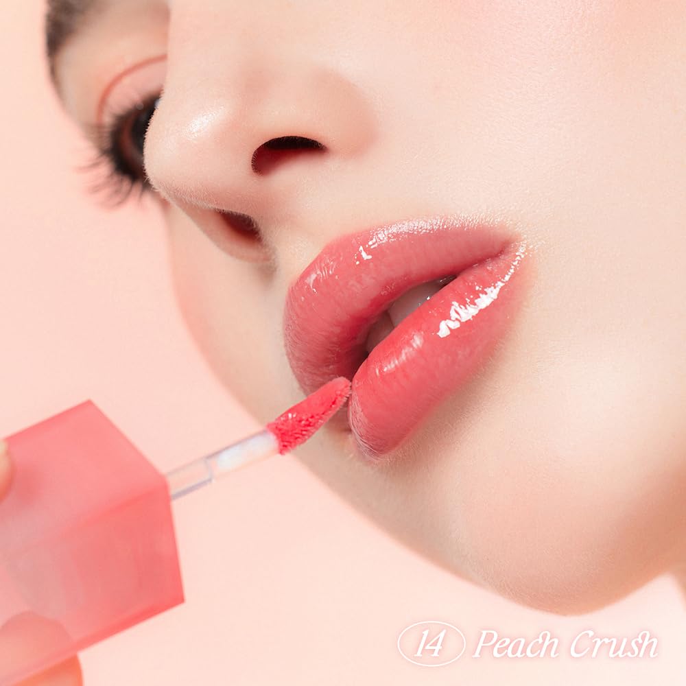 dasique Juicy Dewy Tint (14 Peach Crush) 0.12 oz | Light Application with moisture | Long-wearing Glossy Lip Stain, Non-sticky | Vegan, Cruelty-free | K-beauty