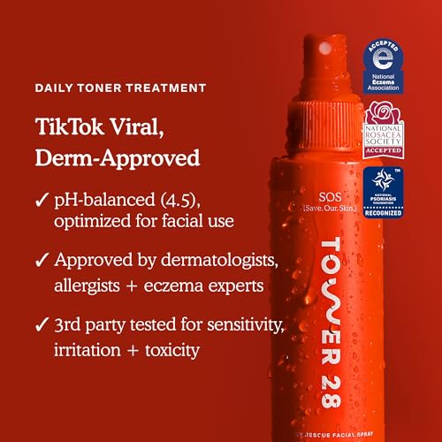 Tower 28 SOS Daily Rescue Facial Spray for Sensitive Skin, Hypochlorous Acid Spray Helps Reduce Redness and Breakouts, Travel Size Toner for Face, 1 FL Oz