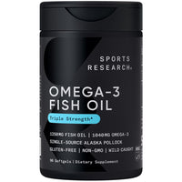 Thumbnail for Sports Research Triple Strength Omega 3 Fish Oil - Burpless Fish Oil Supplement w/EPA & DHA Fatty Acids from Single-Source Wild Alaskan Pollock - 1250 mg, 90 ct