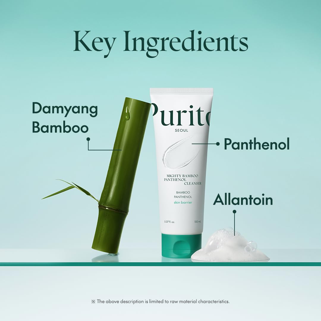 PURITO Mighty Bamboo Panthenol Cleanser, Gentle Face Wash for Moisturizing, for Sensitive Skin, Vegan & Cruelty-Free Face Cleanser150ml / 5.07 fl. Oz.