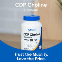 Thumbnail for Nutricost CDP Choline (Citicoline) 300mg, 120 Vegetarian Capsules - Non-GMO, Vegetarian Friendly, Gluten Free