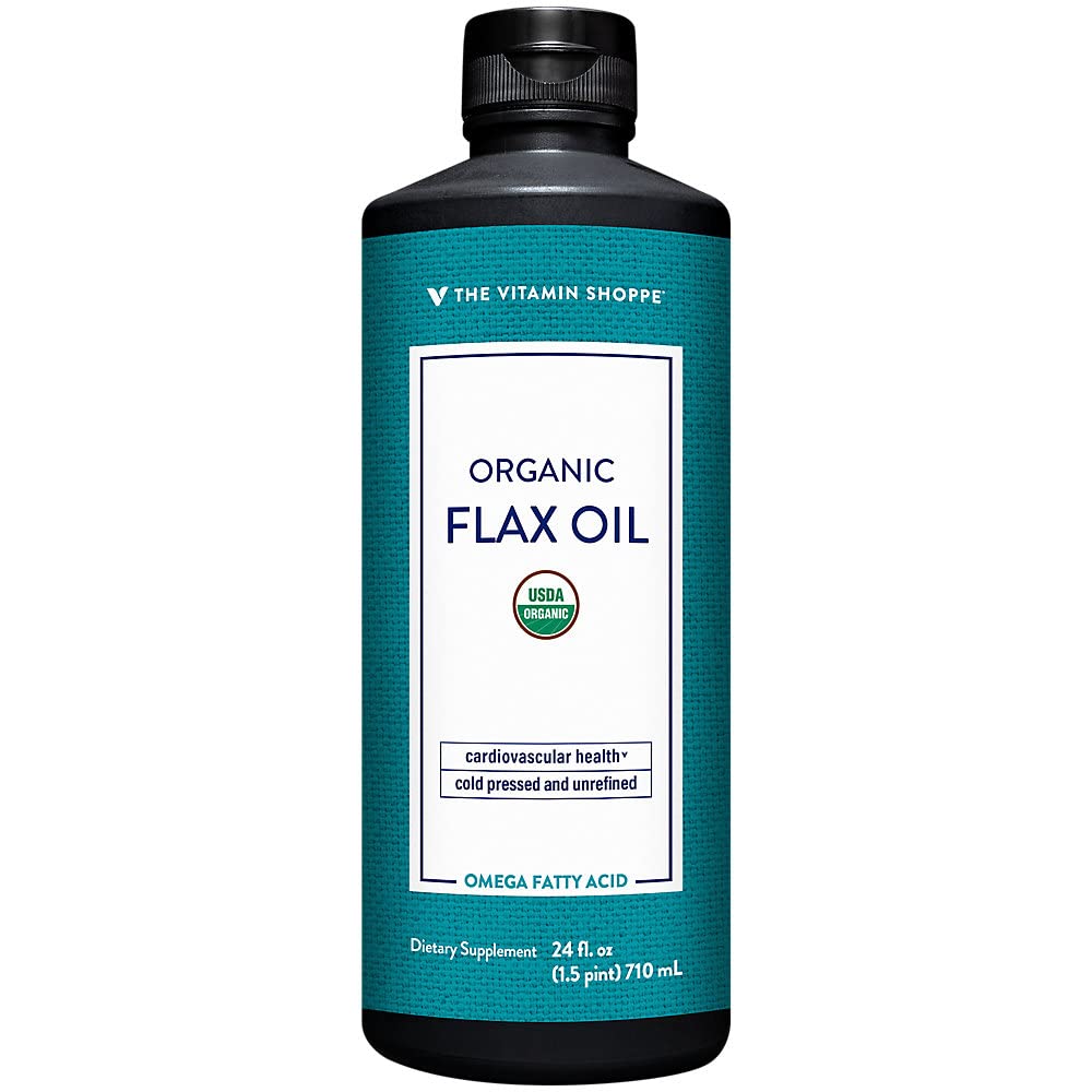 The Vitamin Shoppe Certified Organic Flax Seed Oil, Essential Fatty Acids That Supports Cardiovascular Health (24 Fluid Ounces Liquid)