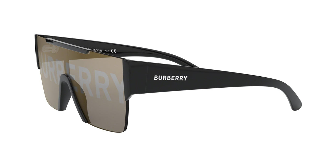 Burberry BE 4291 3001/G Black Plastic Rectangle Sunglasses Gold Mirror Lens