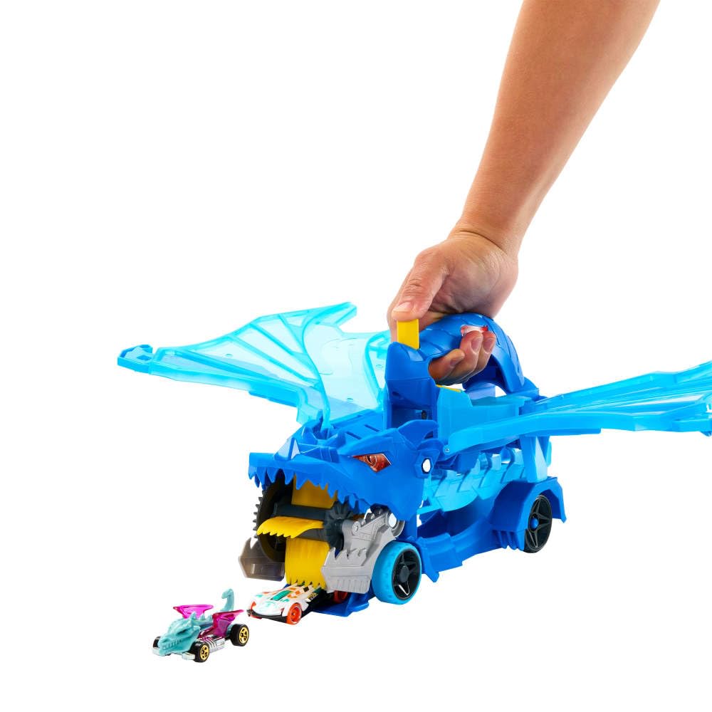 Hot Wheels City Toy Car Track Set, Ultimate Dual Dragon Transporter & 2 Die-Cast Cars, Large-Scale & Detachable Dragon, Stores 20+ Vehicles