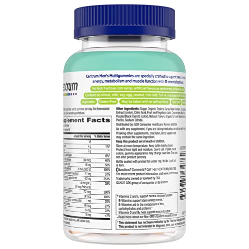 Centrum Men's Multivitamin Gummies, Immune, Energy, Healthy Appearance Support, 100 Count, 50 Day Supply