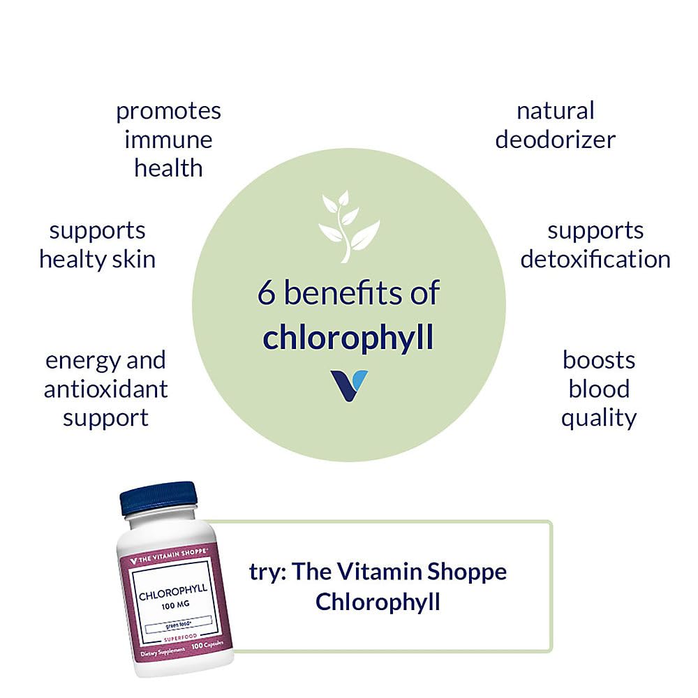 The Vitamin Shoppe Chlorophyll 100mg Natural Food Supplement, Green (100 Capsules)