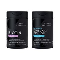 Thumbnail for Sports Research® Triple Strength Omega 3 Fish Oil 1250mg from Wild Alaska Pollock - Burpless Fish Oil Supplement with Omega3s EPA & DHA and Vegan Biotin 10,000mcg + Coconut Oil Max Strength B7 Vitamin