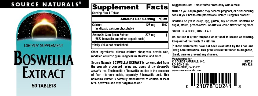 Source Naturals Boswellia Extract 243 mg Dietary Supplement - 50 Tablets