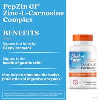 Thumbnail for Doctor's Best PepZin GI, Zinc-L-Carnosine Complex for Men & Women - Zinc Carnosine Supplement Caps for Gut Health, Digestive Support, & Stomach Comfort, Vegan, Gluten Free - 120 Veg Capsules
