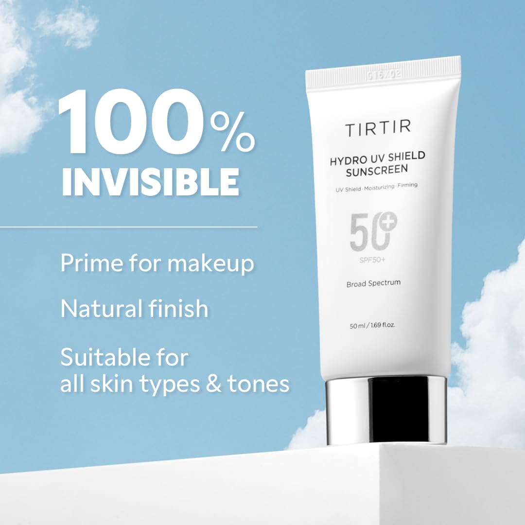 TIRTIR Hydro UV Shield Sunscreen | SPF 50+ Broad Spectrum UVA UVB Korean No White Cast Face Sunblock, 1.69 Fl Oz