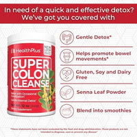 Thumbnail for Health Plus Super Colon Cleanse, 12 oz Powder, 68 Servings - Natural Detox, Digestive Constipation Relief, Gentle Gut Cleanse with Psyllium Husk & Senna Leaf