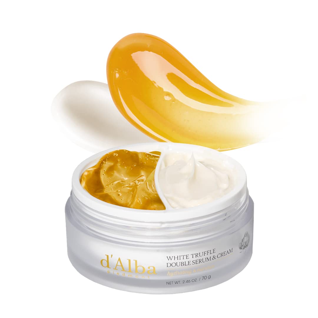 d'alba Piedmont White Truffle Double Serum & Cream, Vegan Skincare, 2-in-1 Face Moisturizer, Vegan Collagen, Skin Firming and Tightening, Non Comedogenic, All Skin Types (2.46 oz)