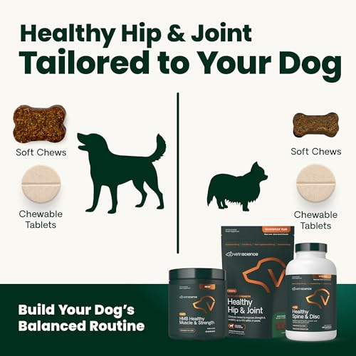 VetriScience Ultimate Strength Healthy Hip & Joint Chews, GlycoFlex Glucosamine, Chondroitin and Green-Lipped Mussel Joint Support Supplement for Dogs, Soothe Joint Discomfort, Duck, 60 Count