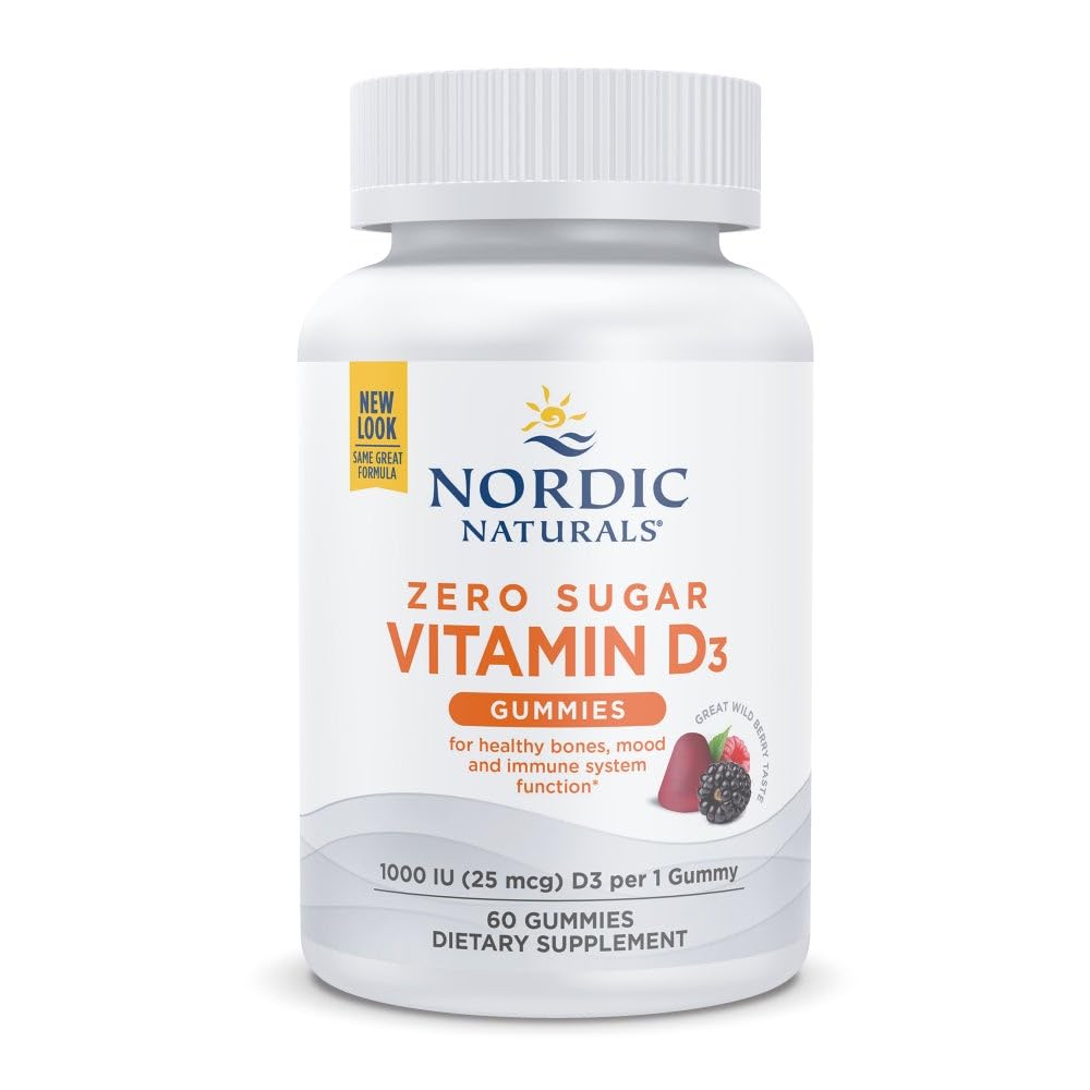 Nordic Naturals Zero Sugar Vitamin D3 Gummies, Wild Berry - 60 Gummies - 1000 IU Vitamin D3 - Great Taste - Healthy Bones, Mood & Immune System Function - Non-GMO - 60 Servings