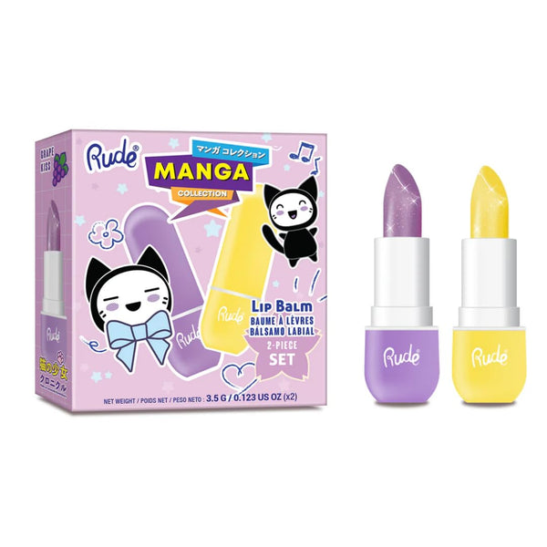 Rude Cosmetics Lip Balm Hydrating, Nourishing Lipbalm Set for Women, Lip Moisturizer for Dry Cracked Lips, Vegan & Cruelty-Free, Manga Collection/Grape & Pineapple