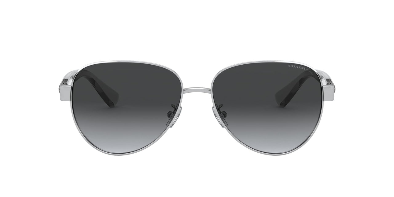 Coach HC7111 Sunglasses, Silver/Dark Grey Gradient Polarized, 57 mm