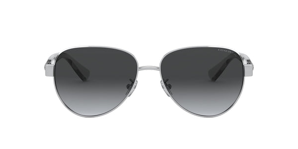 Coach HC7111 Sunglasses, Silver/Dark Grey Gradient Polarized, 57 mm