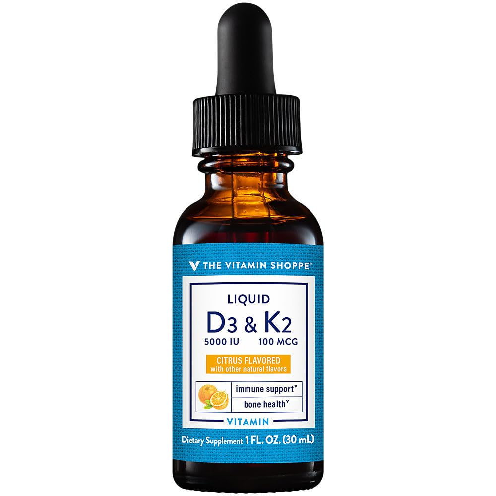 The Vitamin Shoppe Vitamin D3 K2 Liquid - Bone Health & Calcium Support | D3 + K2 MK-7 Drops | 1 oz | Citrus Flavor