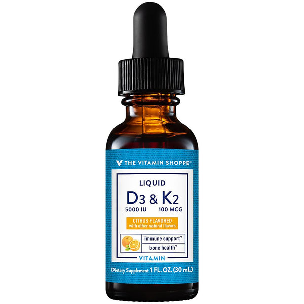 The Vitamin Shoppe Vitamin D3 K2 Liquid - Bone Health & Calcium Support | D3 + K2 MK-7 Drops | 1 oz | Citrus Flavor