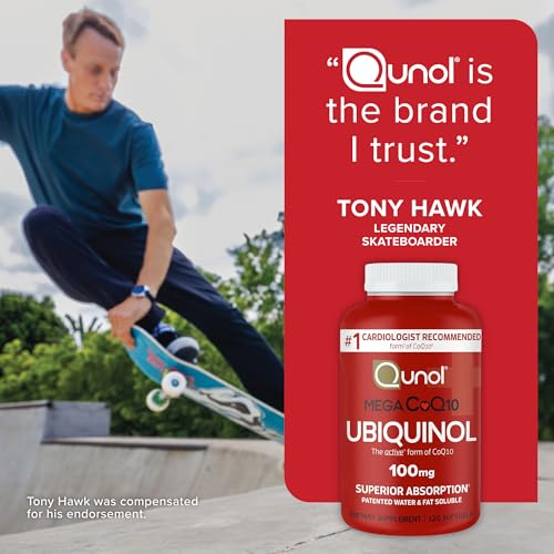 Qunol Mega Ubiquinol 100mg CoQ10, Superior Absorption, Patented Water and Fat Soluble Natural Supplement Form of Coenzyme Q10, Antioxidant for Heart Health, 100 Count Softgels