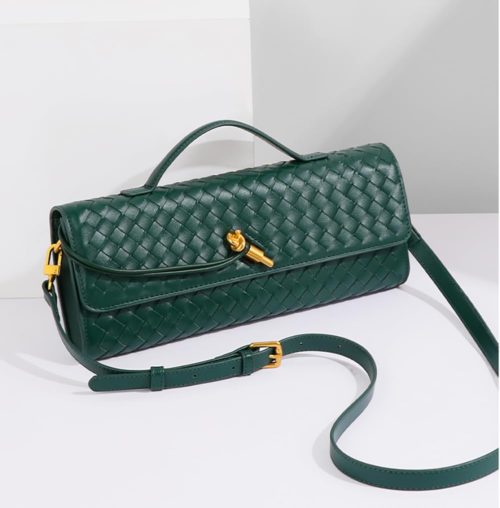 Covelin Women's Handmade Woven Evening Bag Leather Shoulder Clutch Handbag Fashion Crossbody Purse Light Grey