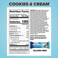 Thumbnail for Pure Protein Cookies And Cream Protein Bars – 20g Protein, 3g Sugar, 190 Calories (12 count) Low Sugar* High Protein Snack - Gluten Free - Perfect for a Healthy Snack