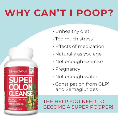 Health Plus Super Colon Cleanse, 12 oz Powder, 68 Servings - Natural Detox, Digestive Constipation Relief, Gentle Gut Cleanse with Psyllium Husk & Senna Leaf