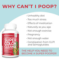 Thumbnail for Health Plus Super Colon Cleanse 30 Day Supply of Gentle Gut Cleanse Detox, Psyllium Husk, Probiotics for Constipation Relief & Digestive Support, 120 Capsules